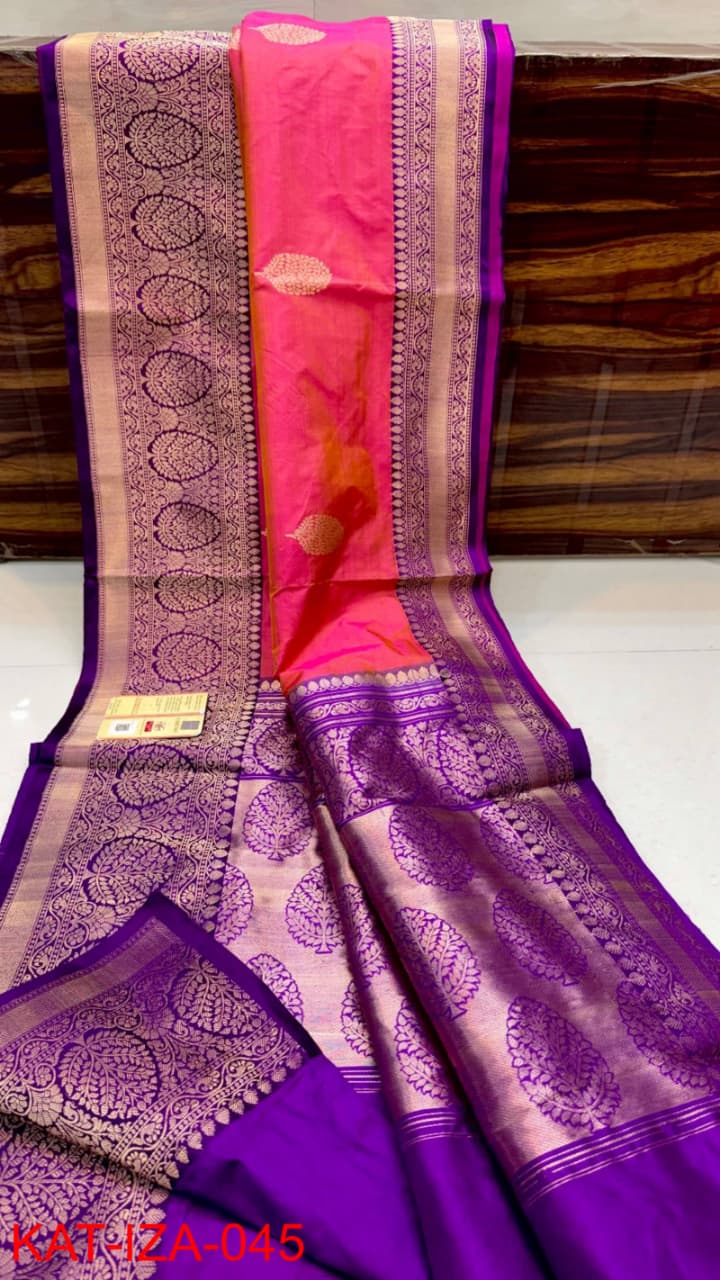 Pure Banarasi Katan Silk Saree With Antique Zari Work .