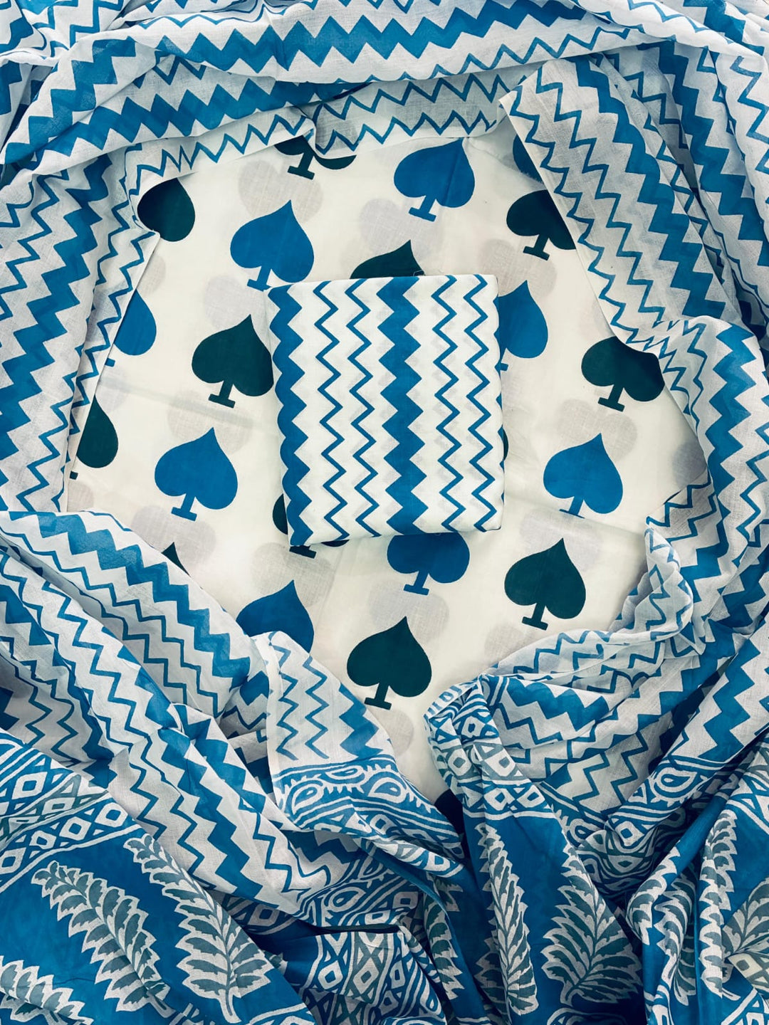 Pure Cotton Hand Block Print Unstitched Suit with Cotton Dupatta.