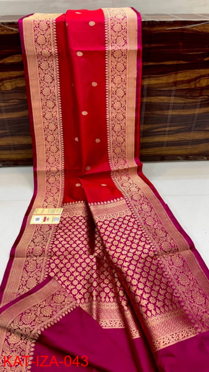 Pure Banarasi Katan Silk Saree With Antique Zari Work .