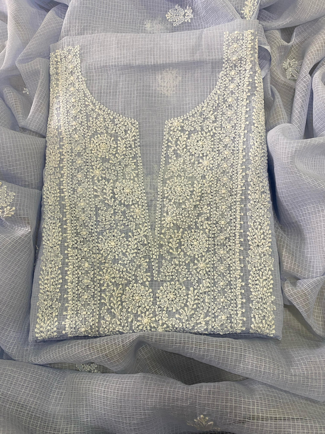 Chikankari Hand Work 2pc Unstitched Suit in Kota doria Fabric