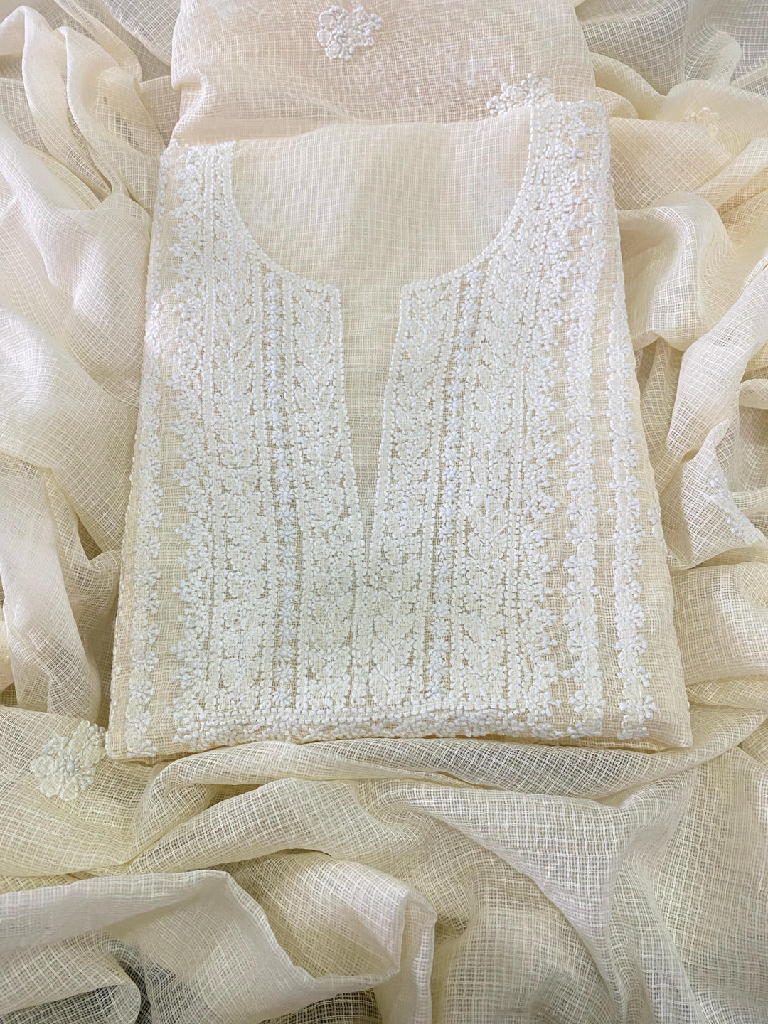 Chikankari Hand Work 2pc Unstitched Suit in Kota doria Fabric