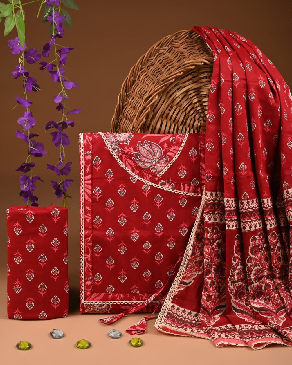 Pure Cotton Gotta patti Work unstitched Suit With Cotton Dupatta.