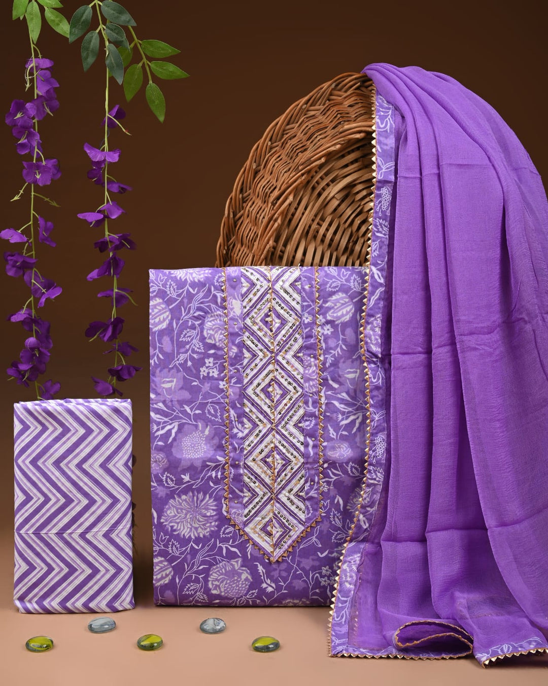 Pure Cotton Gotta patti Work unstitched Suit With Chiffon Dupatta.