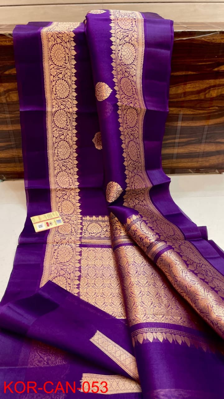 Pure Kora Organza Silk Hanloom Zari Work Saree.