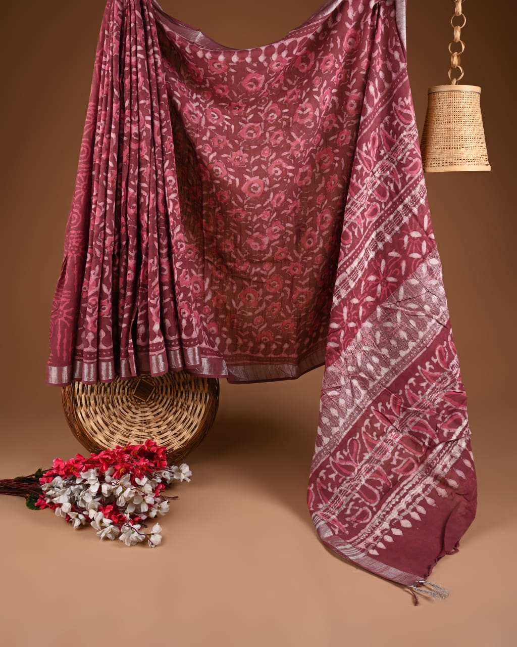 Hand Block Print Linen Saree with Blouse