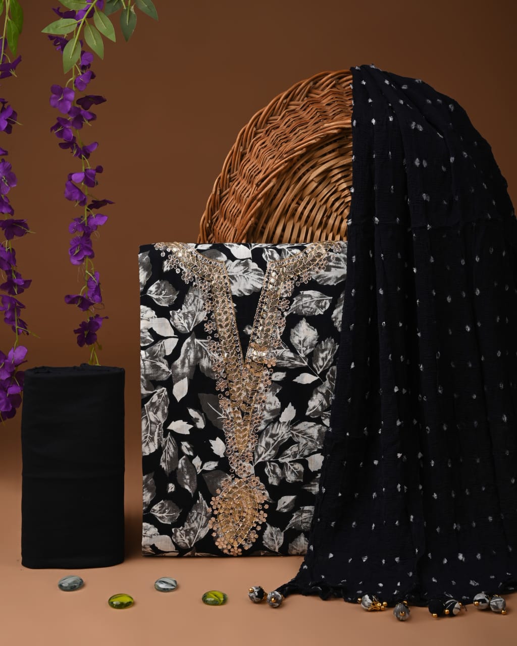 Pure Cotton Gotta patti Work unstitched Suit With Chiffon Dupatta.