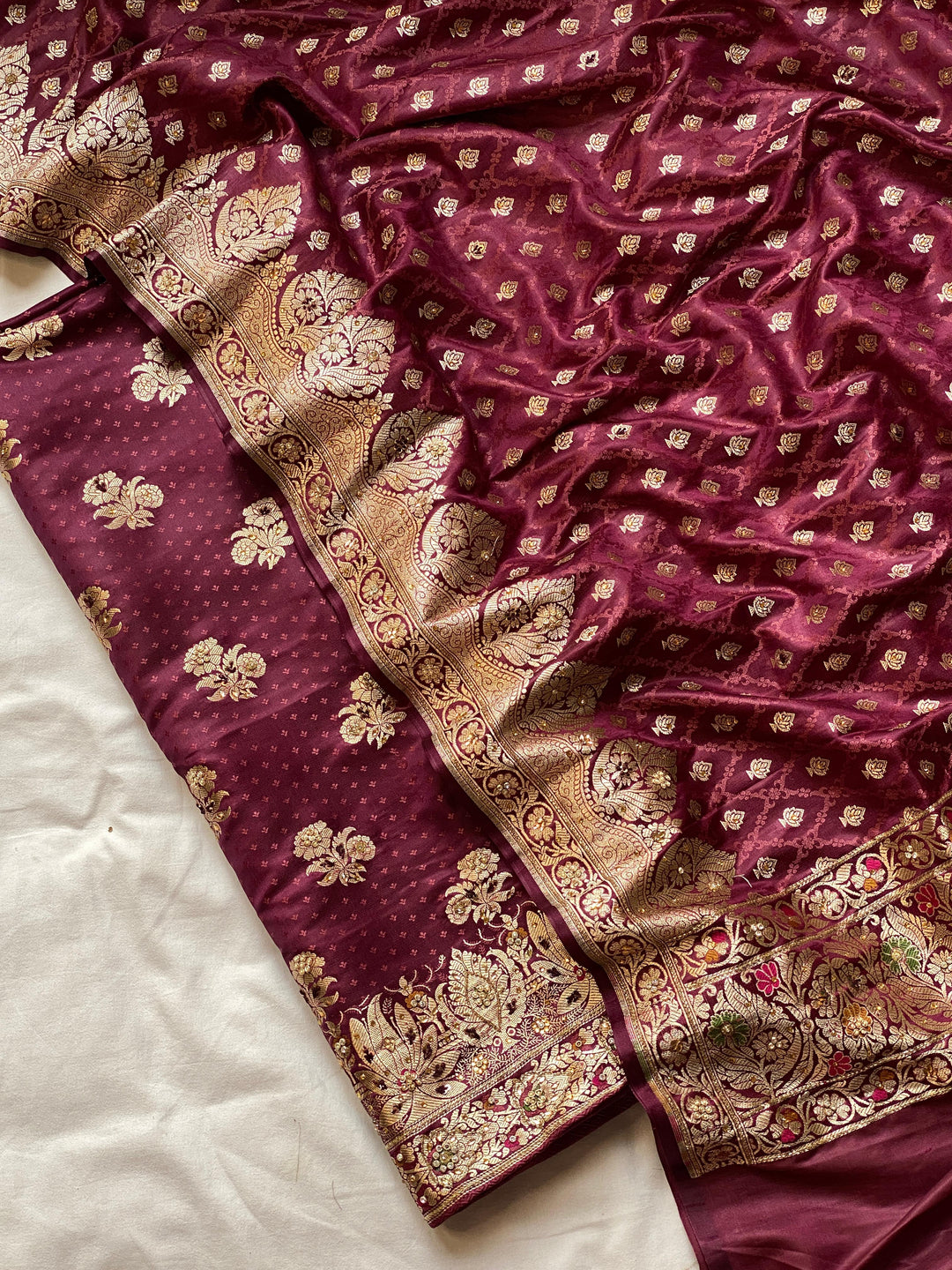 Pure Banarasi Katan Satin Silk UNstitched Suit.