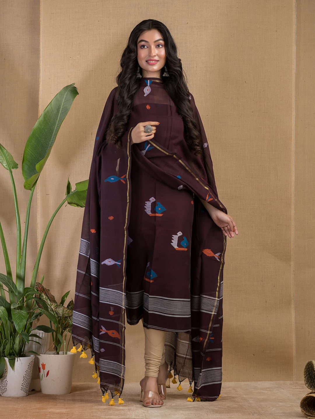Pure Debri silk 2PC Jamdani Handwork Unstitched Suit .
