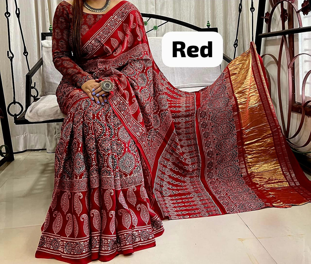 Pure Natural Dyeing Hand Block Print Modal silk saree.