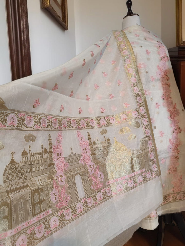 Pure Banarasi Chanderi Tilfi Work Unstitched Suit.