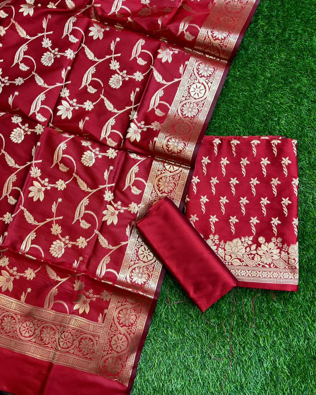 Exclusive Banarasi Silk 3 pc Unstitched suit .