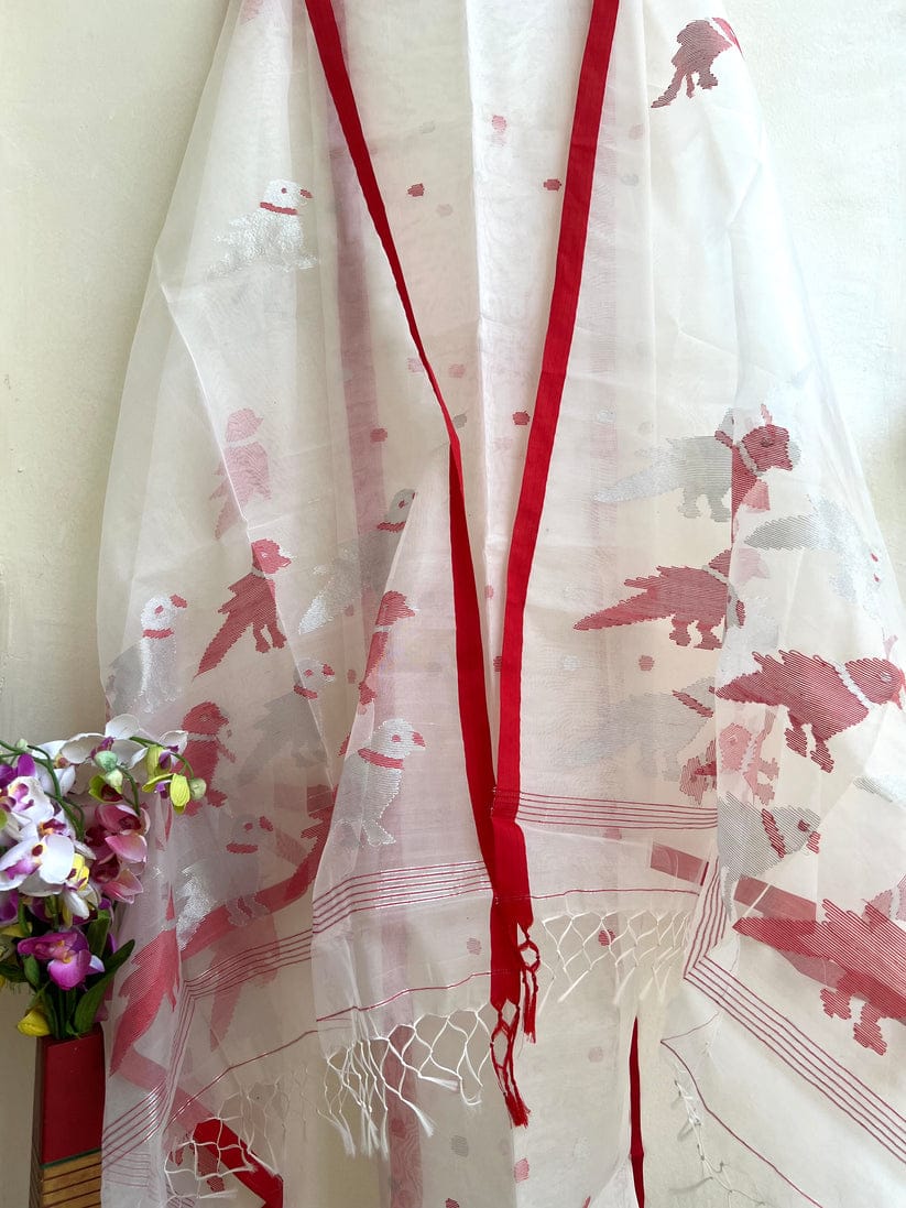 Pure Maslin Silk 2PC Jamdani Unstitched Suit With Bird Motif
