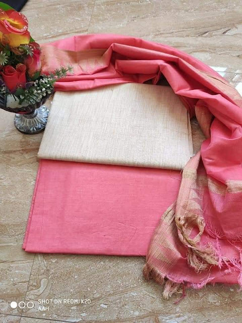 Khaddi Cotton Unstitched Suit With Viscose Silk Dupatta.
