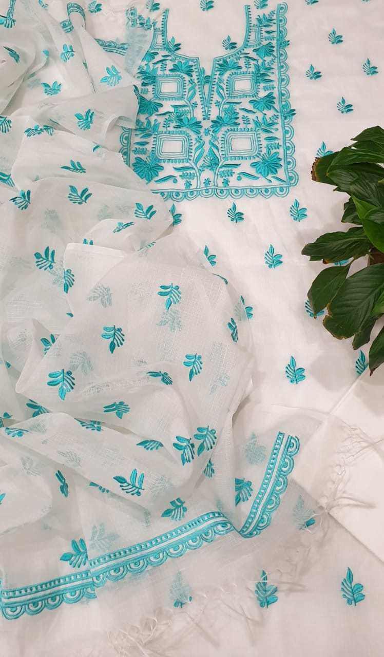 Pure Kota Doriya Embroidered Unstitched Suit With Dupatta