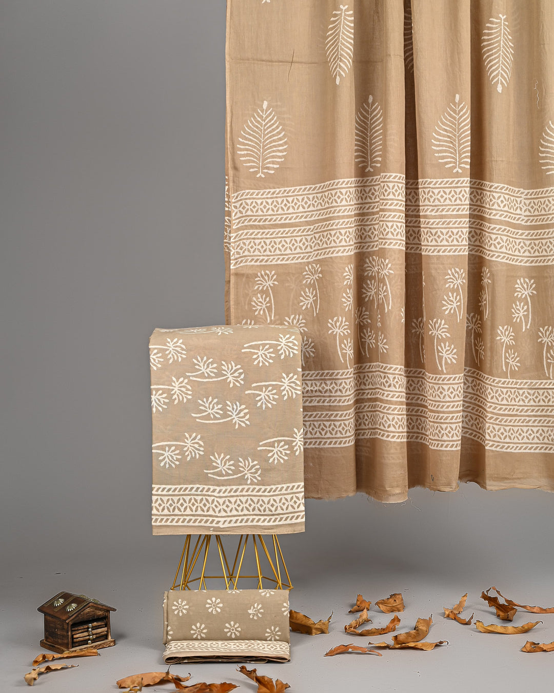 Pure Cotton Hand Block Printed Unstitched Suit Set With Cotton Dupatta .