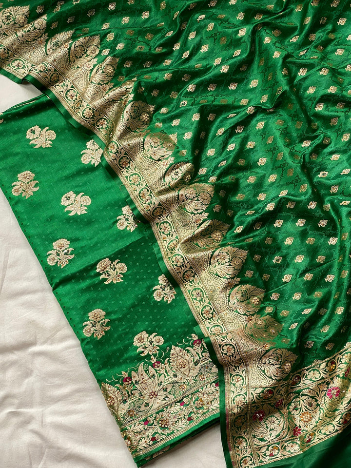 Pure Banarasi Katan Satin Silk UNstitched Suit.