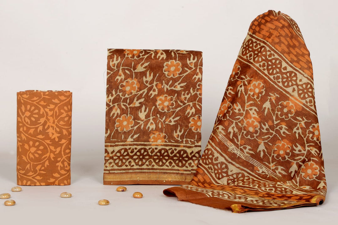 Pure Hand Block Chanderi Silk Unstitched Suit