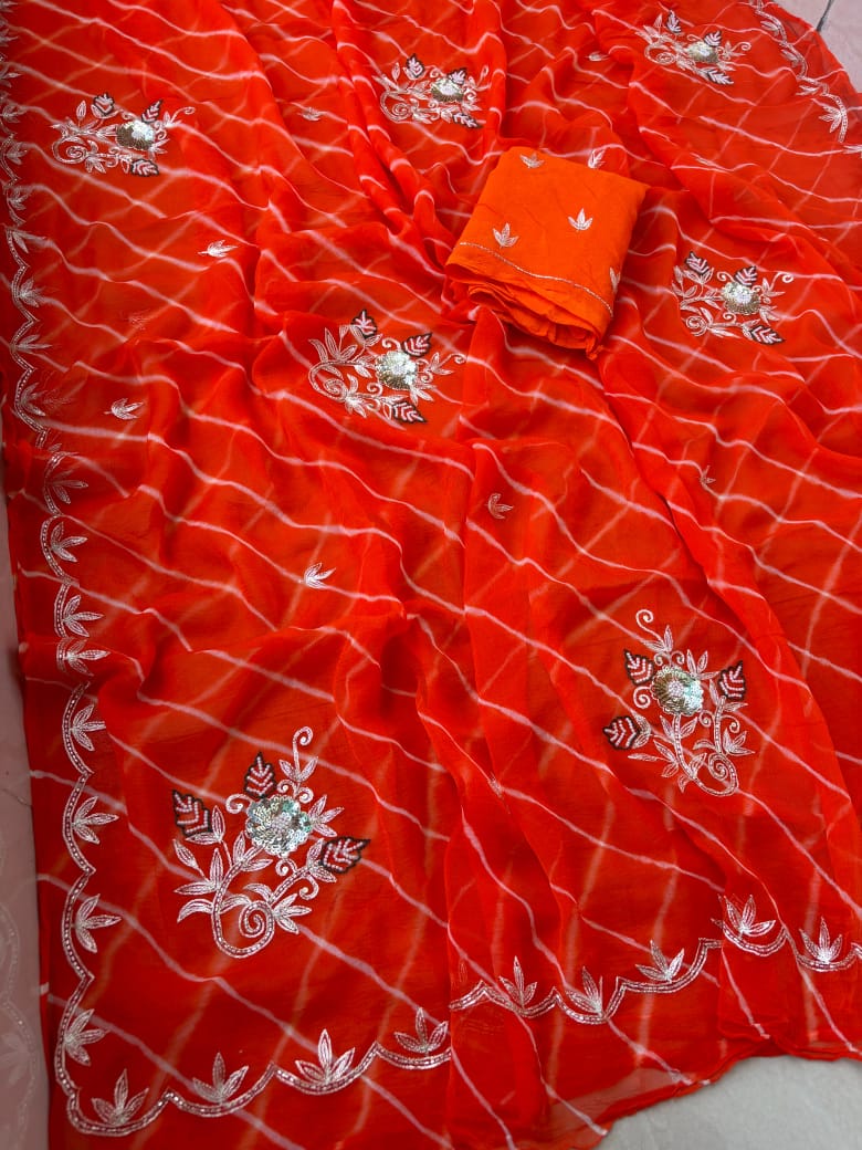 Rajasthani pure Dimond Chiffon lehriya Saree.