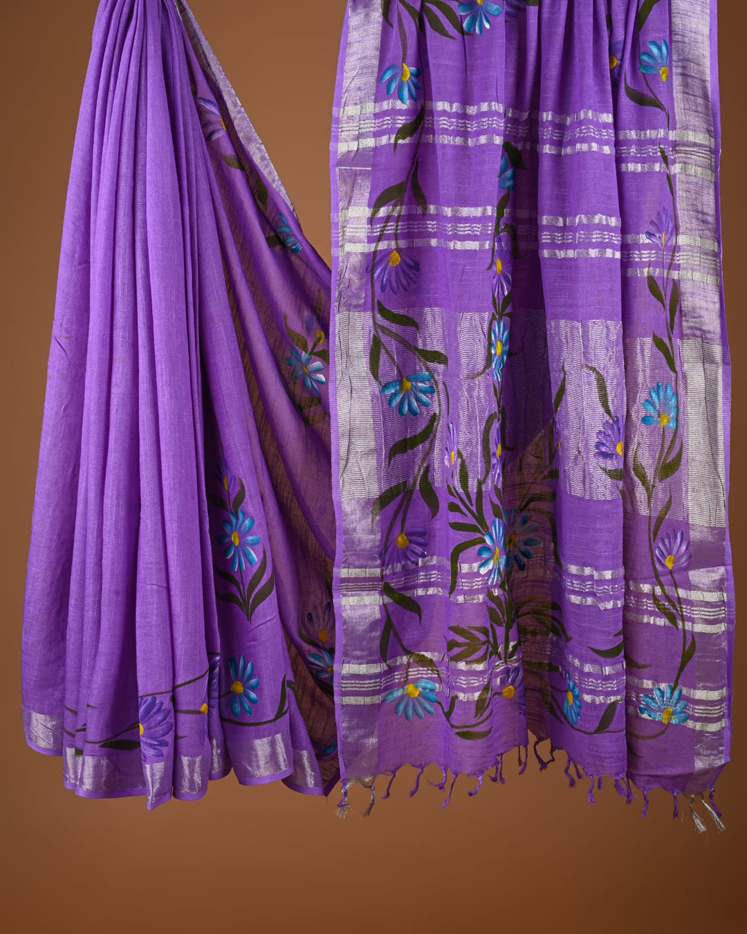 Hand Block Print Linen Saree with Blouse