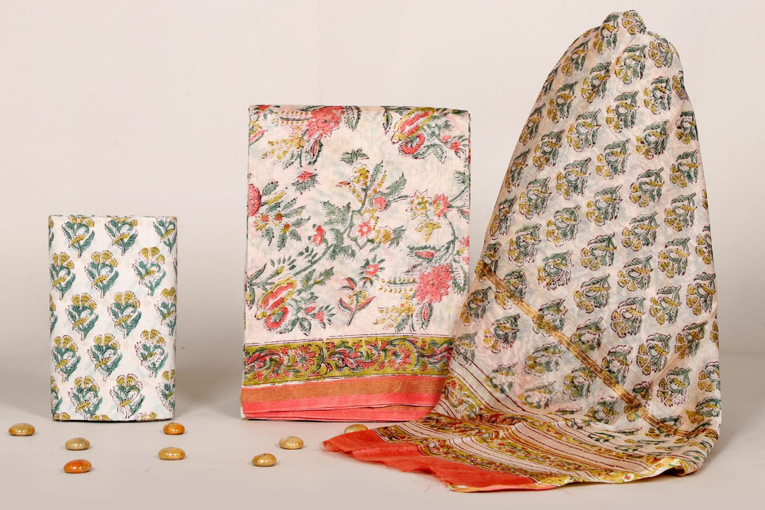 Pure Hand Block Chanderi Silk Unstitched Suit