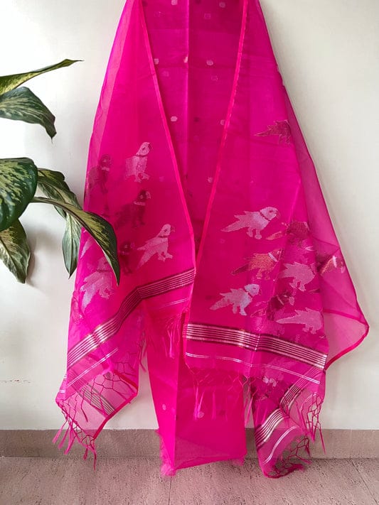 Pure Maslin Silk 2PC Jamdani Unstitched Suit With Bird Motif