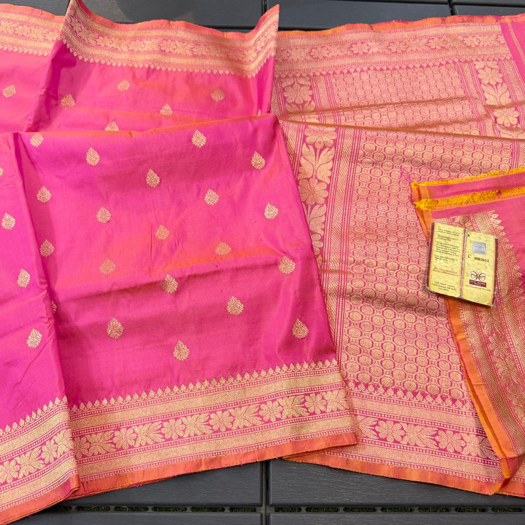 Pure Banarasi Handloom Katan Silk Saree With Antique Zari Work .