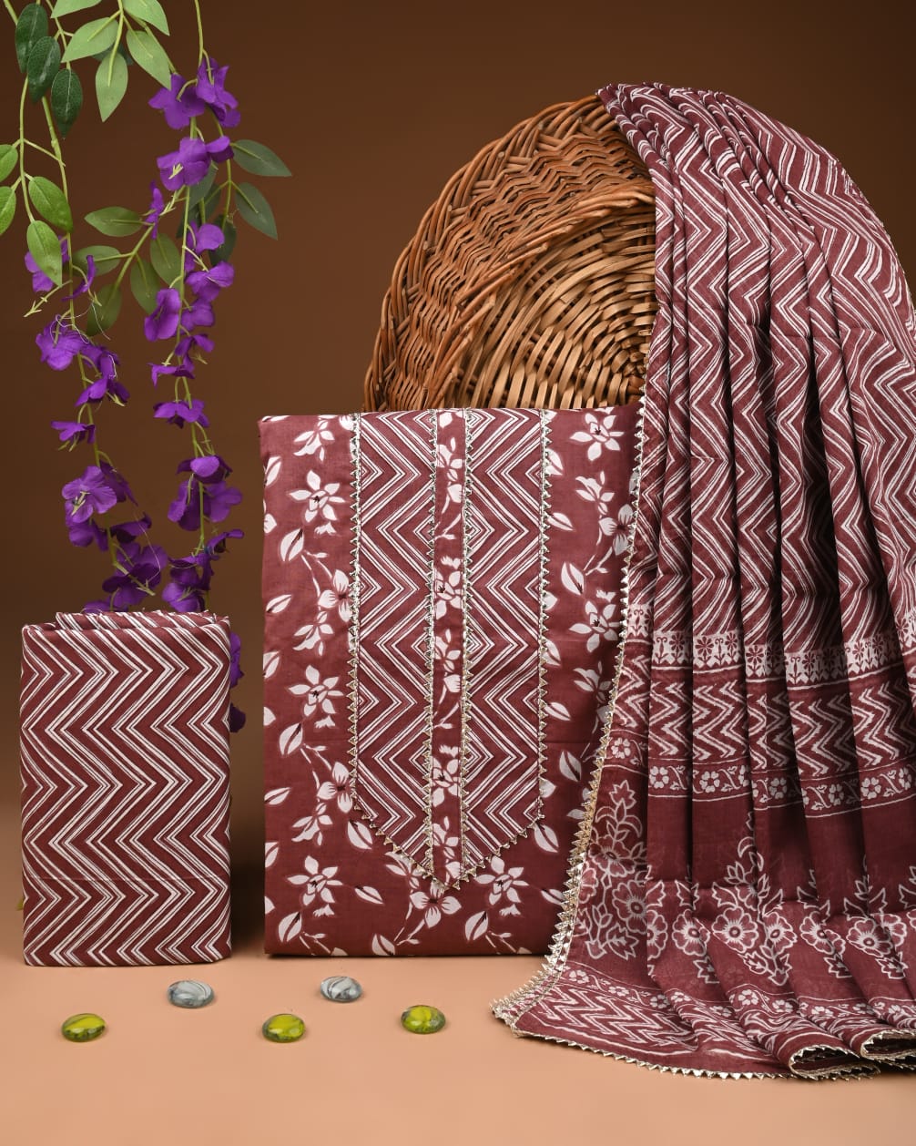 Pure Cotton Gotta patti Work unstitched Suit With Cotton Dupatta.