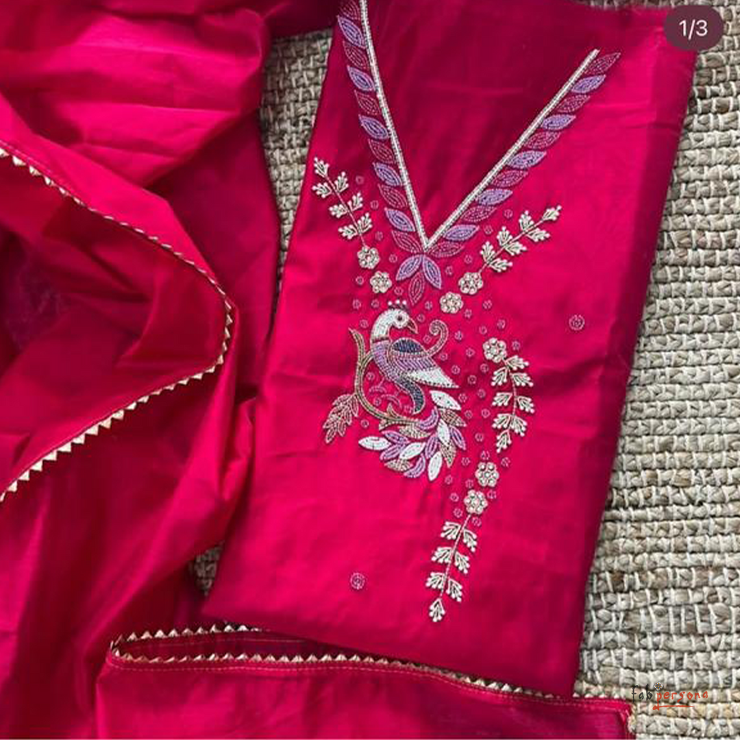 Organza Hand Work Unstitched Suit with Shantoon Bottom