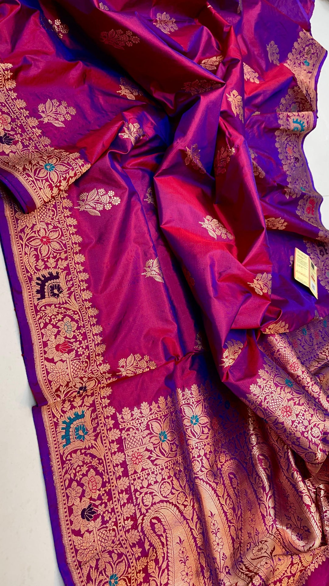 Pure Banarasi Katan Silk Meenakari Saree With Antique Zari Work.