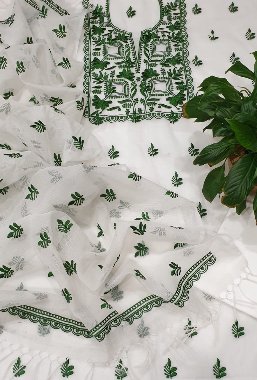 Pure Kota Doriya Embroidered Unstitched Suit With Dupatta