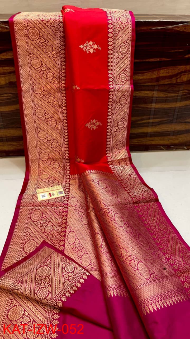 Pure Banarasi Katan Silk Saree With Antique Zari Work .