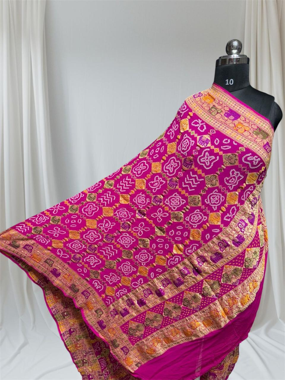 Pure Khaddi Georgette Handloom Neem Zari Work saree With Raiy Bandhej .