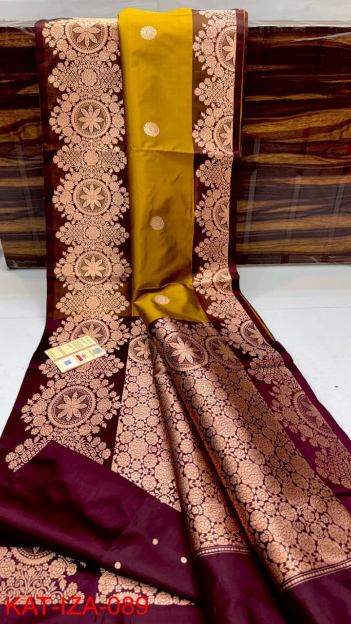 Pure Banarasi Katan Silk Saree With Antique Zari Work .