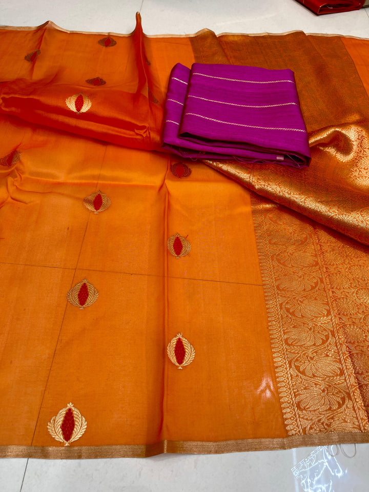 Pure Kora Organza Silk Handloom Zari Work Saree.