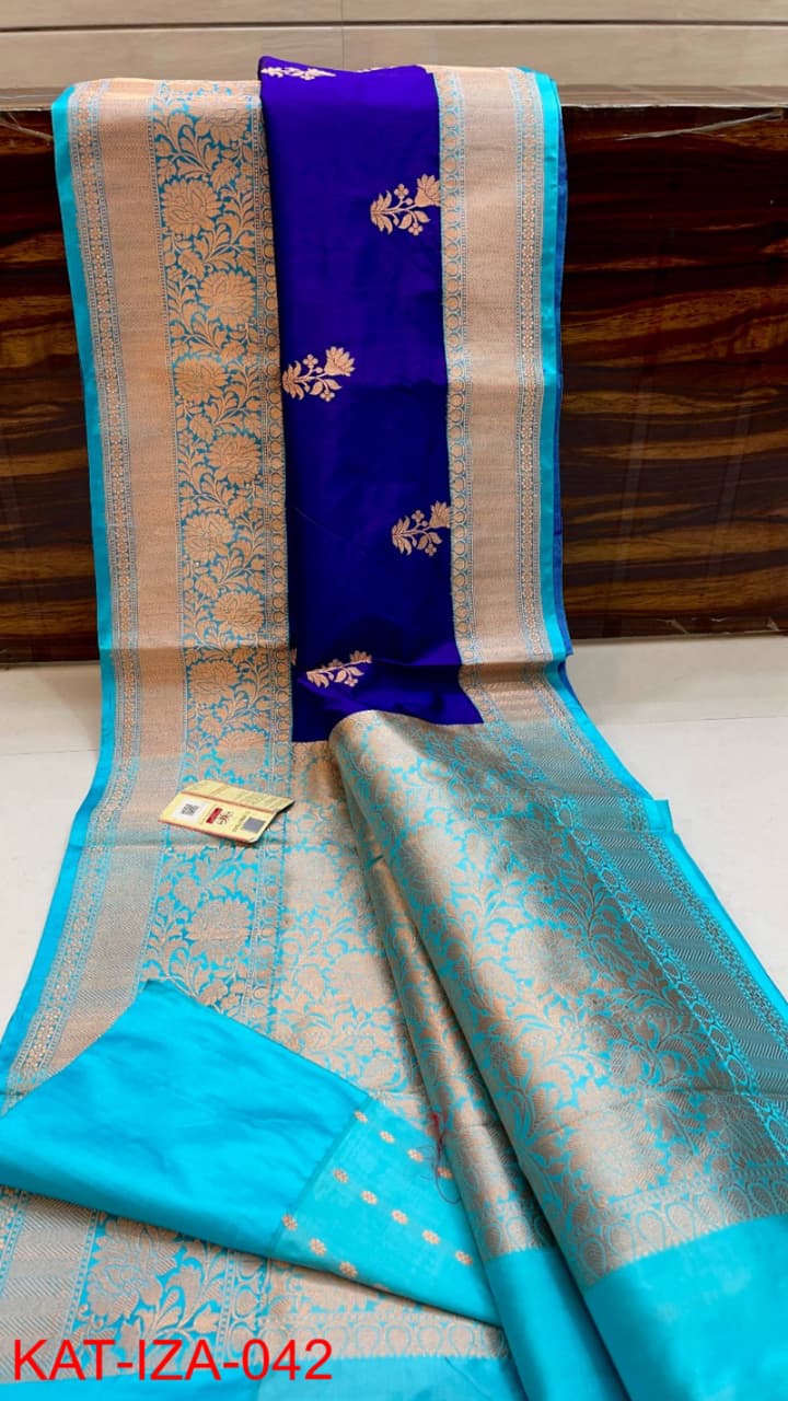 Pure Banarasi Katan Silk Saree With Antique Zari Work .