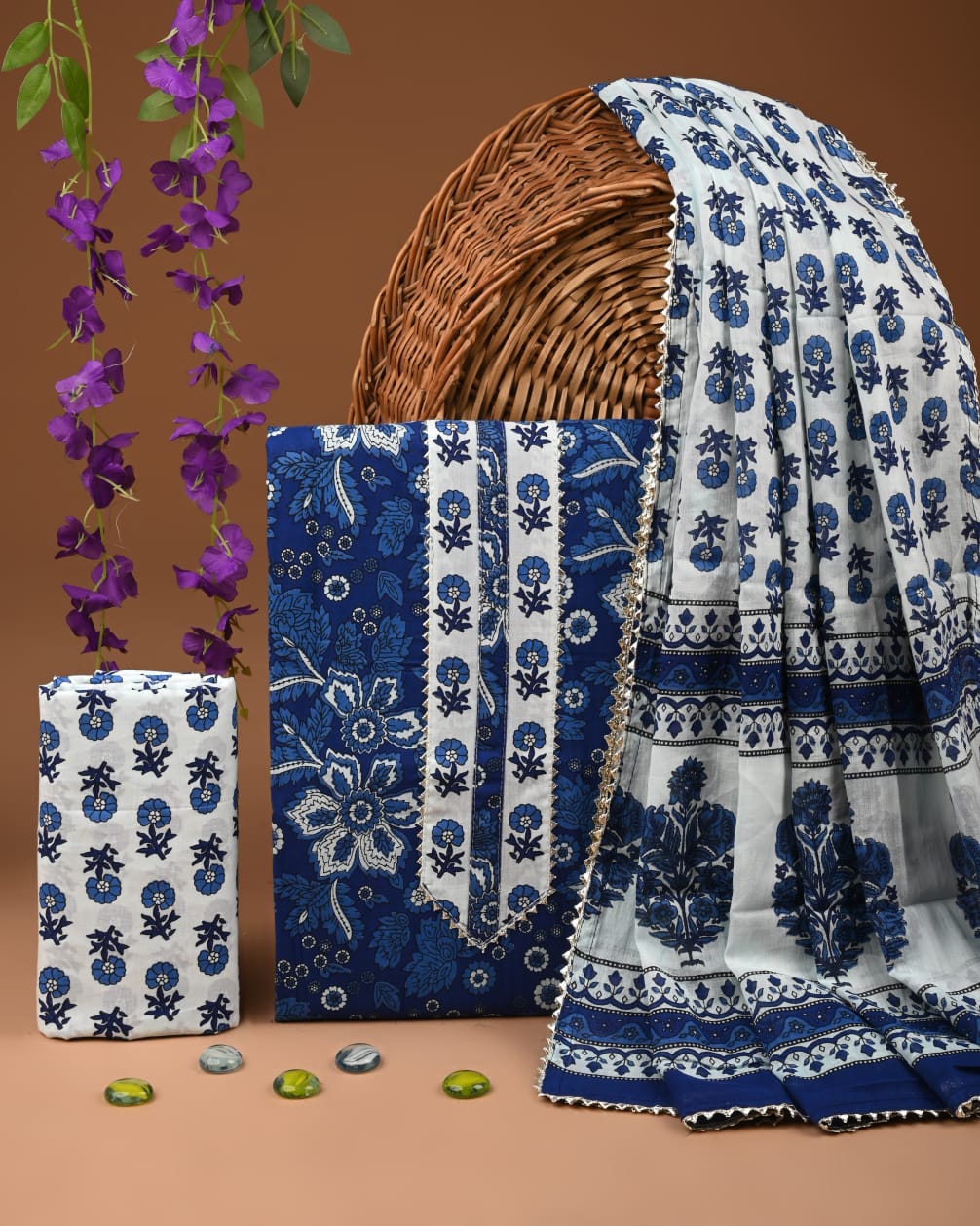 Pure Cotton Gotta patti Work unstitched Suit With Cotton Dupatta.