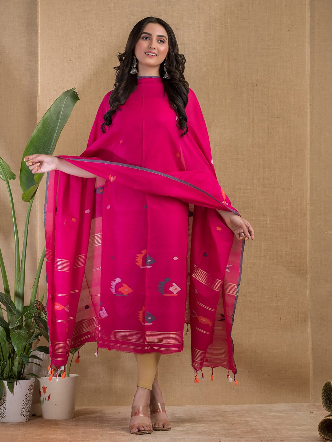 Pure Debri silk 2PC Jamdani Handwork Unstitched Suit .