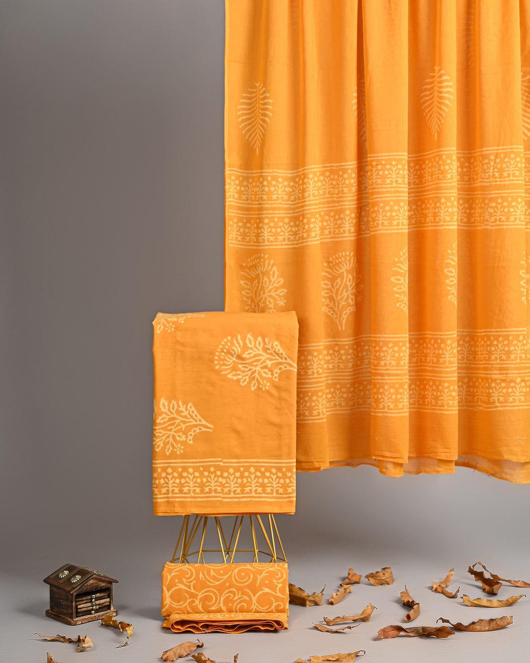 Pure Cotton Hand Block Printed Unstitched Suit Set With Cotton Dupatta .