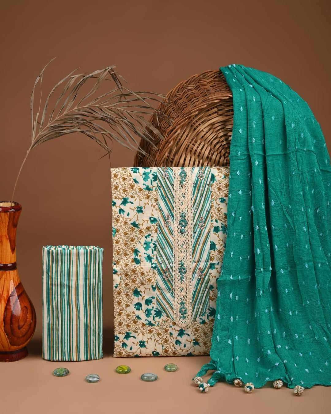 Pure Cotton Gotta patti Work unstitched Suit With Chiffon Dupatta.