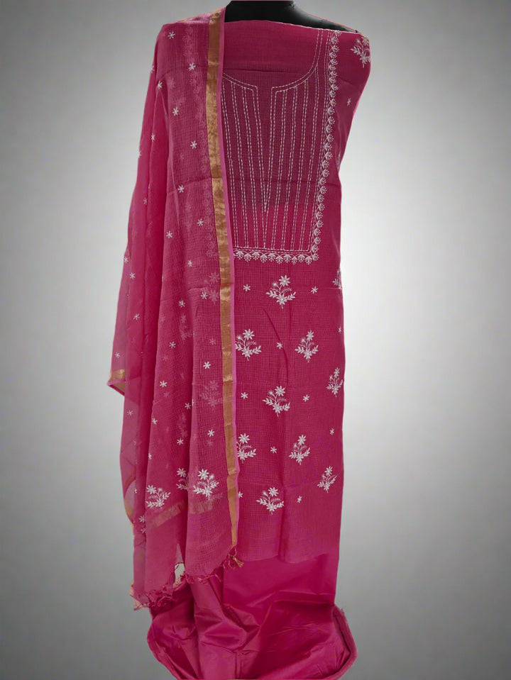 Chikankari Hand Work 2pc Unstitched Suit in Kota doria Fabric .