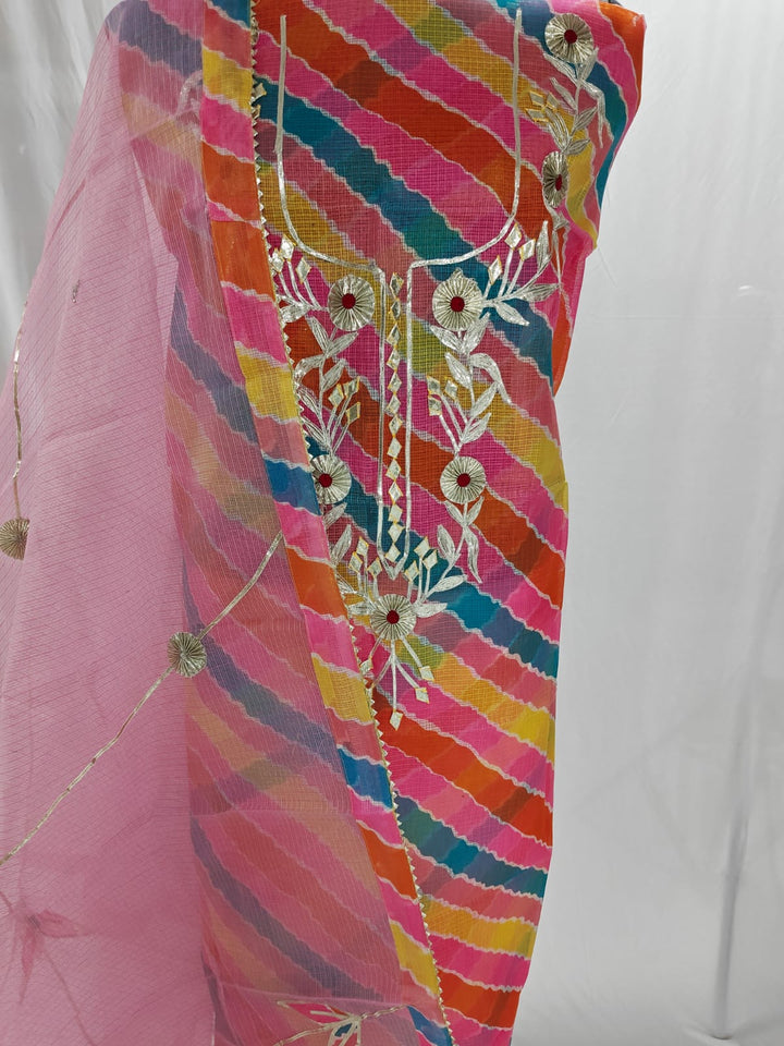 Pure Cotton Kota Doriya Embroidery Unstitched Suit With Dupatta