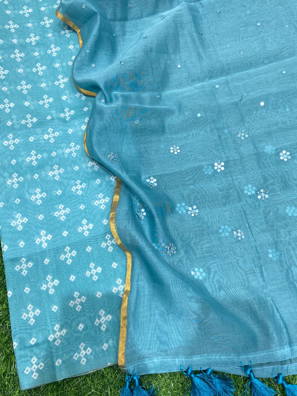 Pure Banarasi Resham Chanderi Silk Digital Print Unstitched Suit .