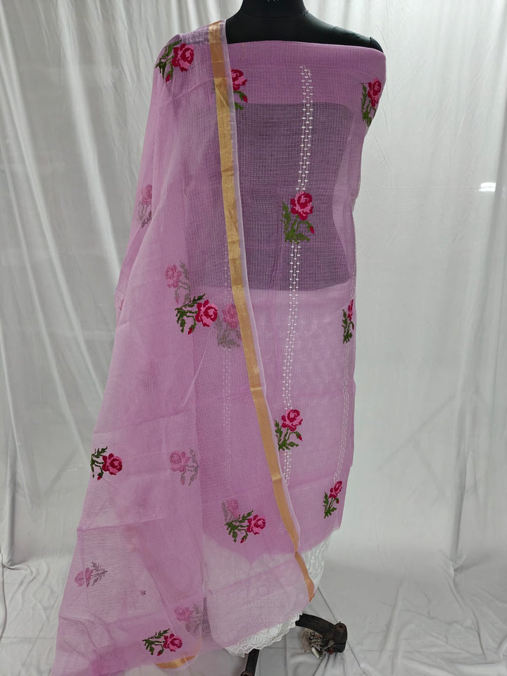 Pure Cotton Kota Doriya Embroidery Unstitched Suit With Dupatta