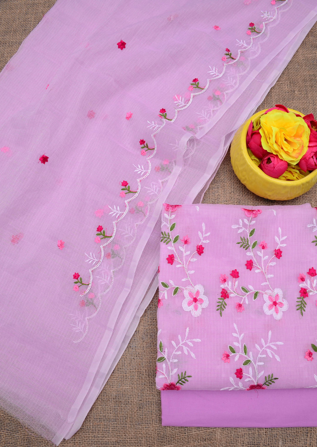 Pure Kota Doriya Embroidered Unstitched Suit With Dupatta