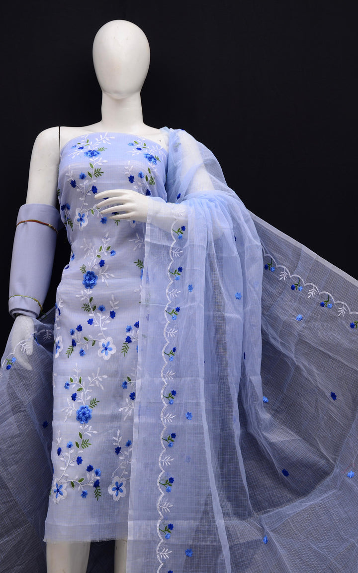 Pure Kota Doriya Embroidered Unstitched Suit With Dupatta .