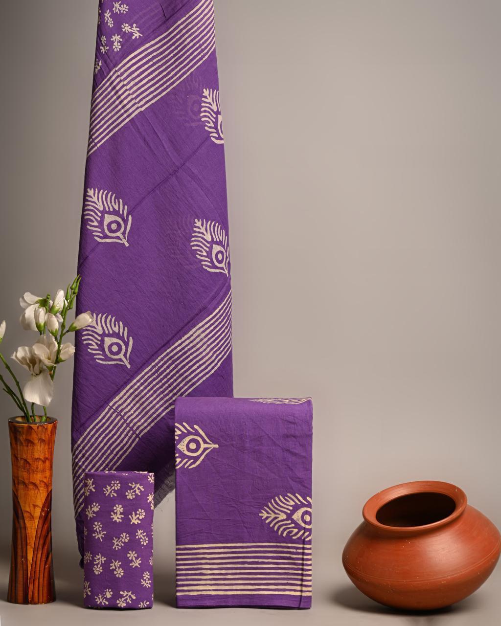 Pure Cotton Hand Block Printed Unstitched Suit Set.