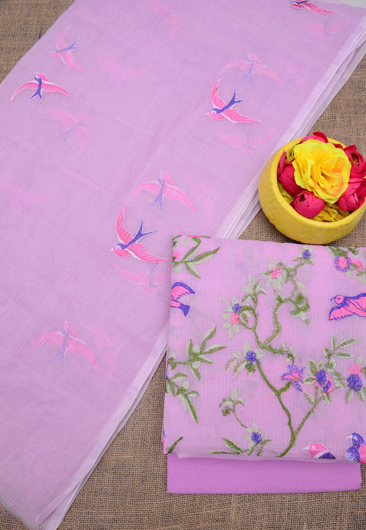 Pure Kota Doriya Embroidered Unstitched Suit With Dupatta .