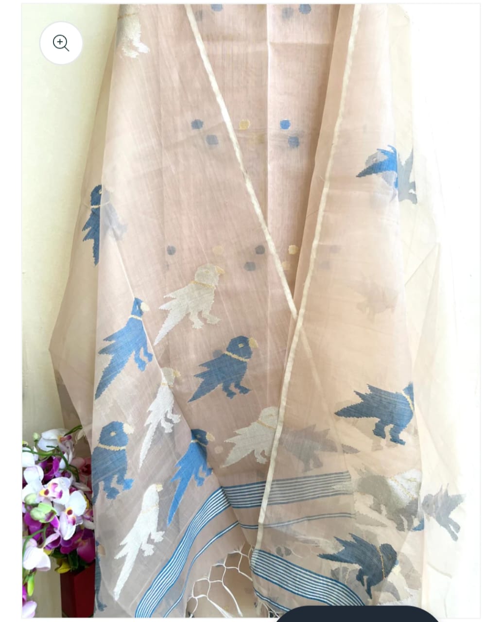 Pure Maslin Silk 2PC Jamdani Unstitched Suit With Bird Motif