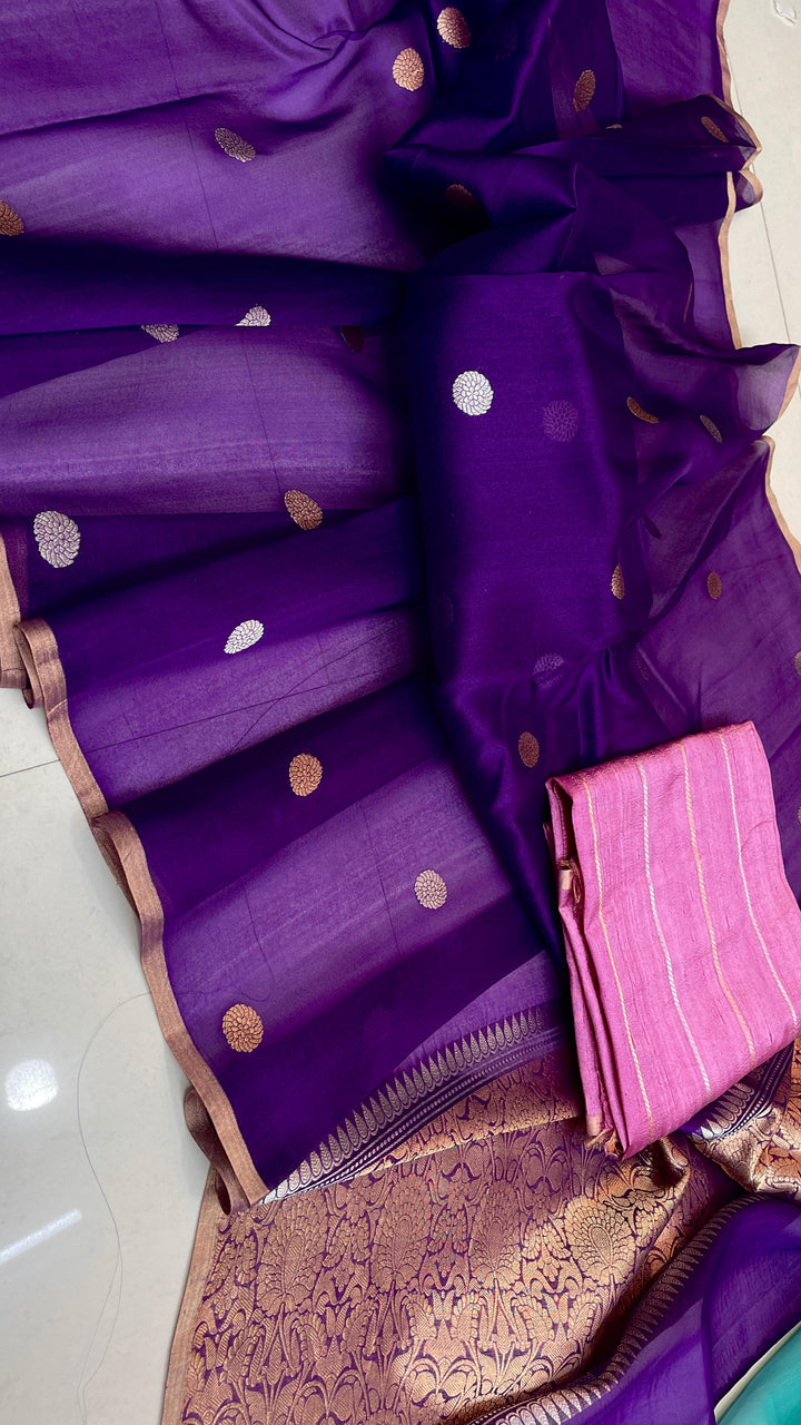 Pure Kora Organza Silk Handloom Zari Work Saree.