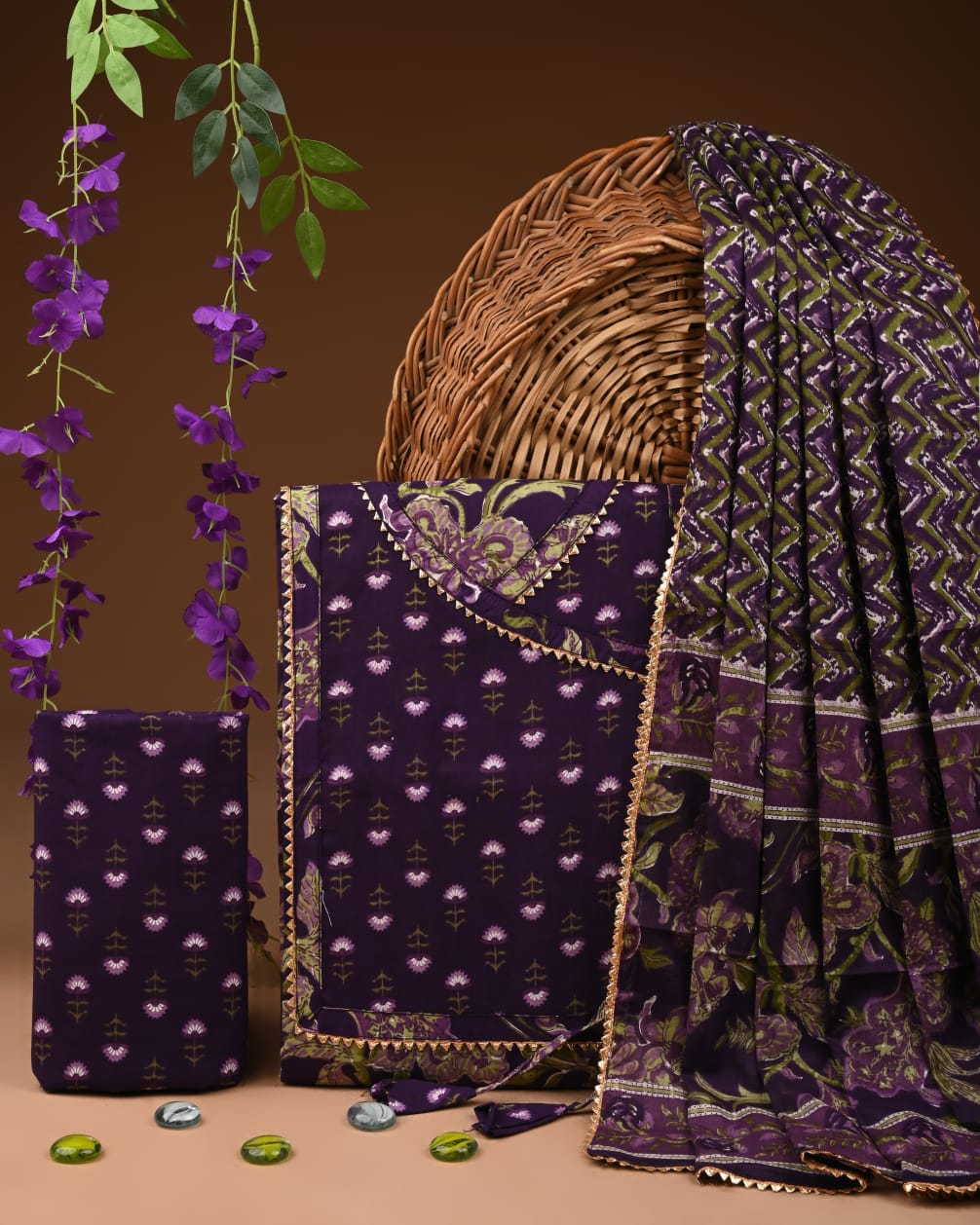 Pure Cotton Gotta patti Work unstitched Suit With Cotton Dupatta.